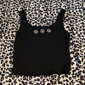 Black flower crop top